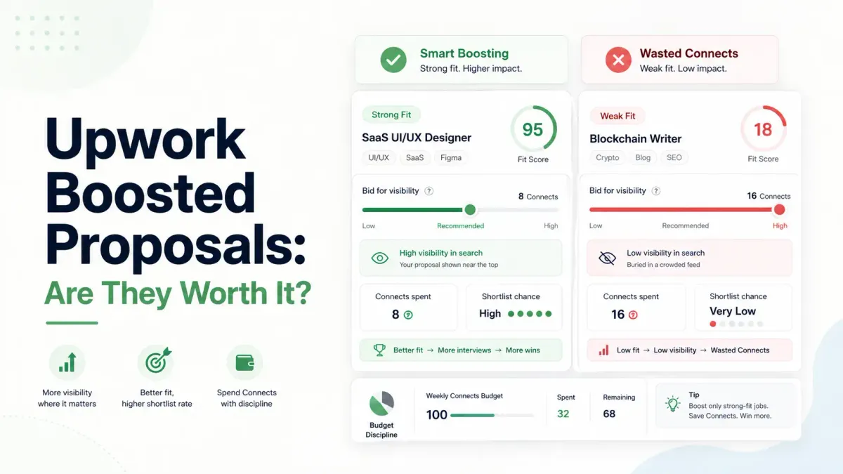 Learn how Upwork boosted proposals work, when extra Connects make sense, and when boosting usually wastes budget on low-fit jobs.