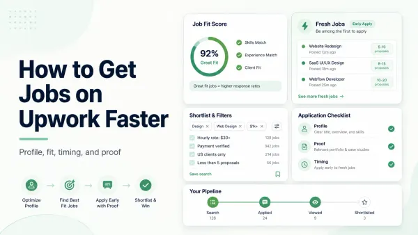 Learn how to get jobs on Upwork faster with a practical system for profile positioning, job filtering, earlier proposals, proof assets, and weekly tracking.