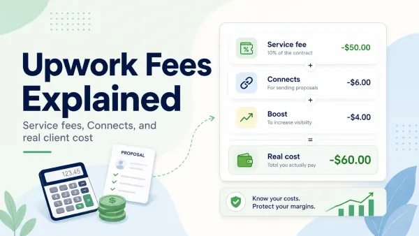 Learn what Upwork fees freelancers pay in 2026, how Connects affect acquisition cost, and how to calculate your real cost per client.